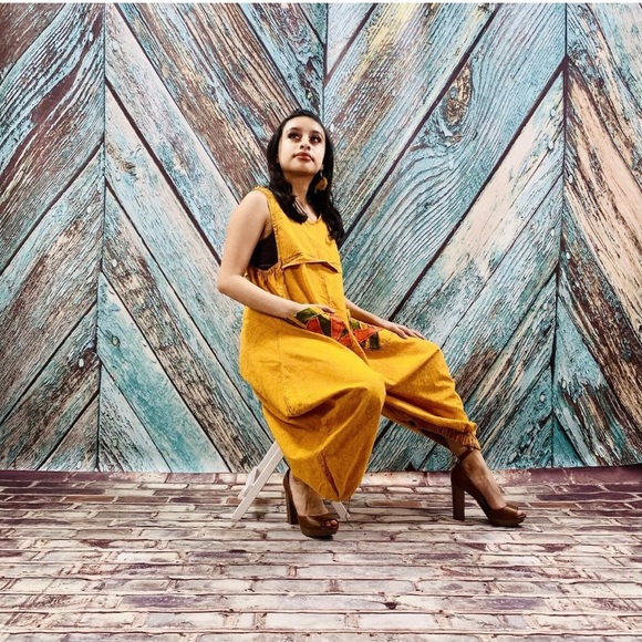 Stonewash patchwork Harem Pants Jumpsuit Romper - Picture 6 of 9